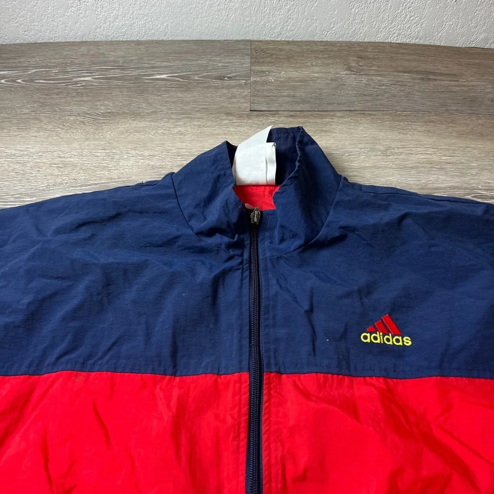 Adidas Windbreaker Mens XL Red Navy Blue Vintage Colorblock Full Zip Jacket